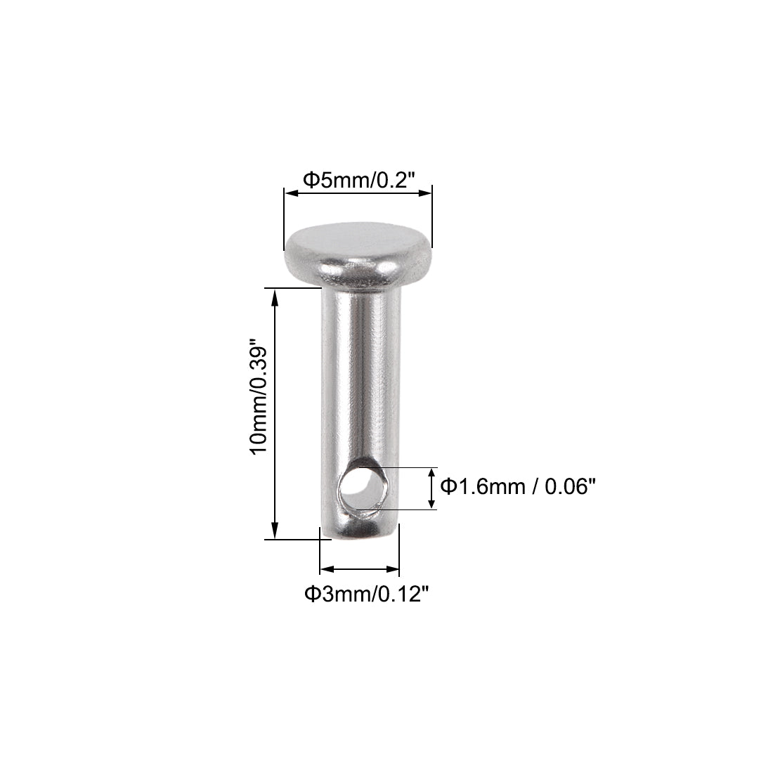 uxcell Uxcell Single Hole Clevis Pins - 3mm x 10mm Flat Head 304 Stainless Steel Link Hinge Pin 10Pcs