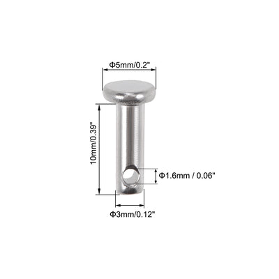 Harfington Uxcell Single Hole Clevis Pins - 3mm x 10mm Flat Head 304 Stainless Steel Link Hinge Pin 10Pcs