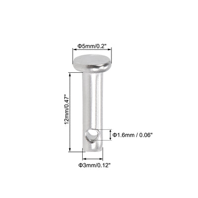 Harfington Uxcell Single Hole Clevis Pins - 3mm x 12mm Flat Head 304 Stainless Steel Link Hinge Pin 20Pcs