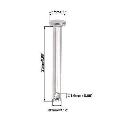 Harfington Uxcell Single Hole Clevis Pins - Flat Head 304 Stainless Steel Link Hinge Pin 10Pcs