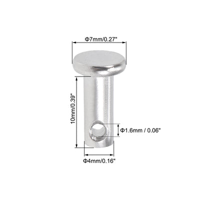 Harfington Uxcell Single Hole Clevis Pins - 4mm x 10mm Flat Head 304 Stainless Steel Link Hinge Pin 10Pcs