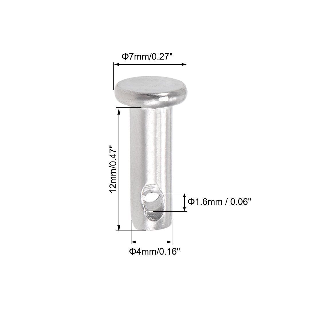 uxcell Uxcell 4pcs Einloch Gabelkopf Stift 4mm X 12mm Flachkopf 304 rostfrei Stahl Verbindungsscharnierstift