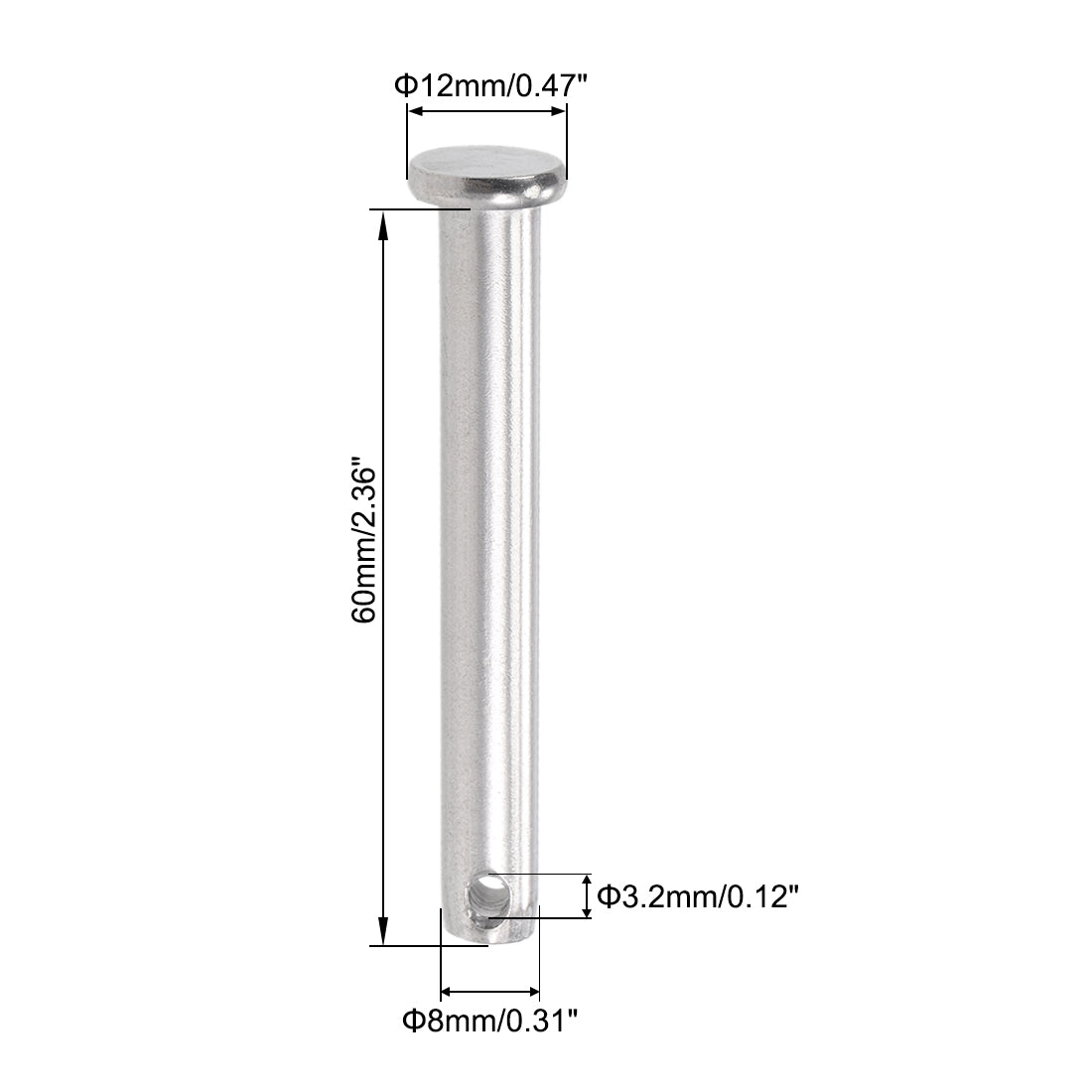 uxcell Uxcell Single Hole Clevis Pins -  Flat Head 304 Stainless Steel Link Hinge Pin 5Pcs