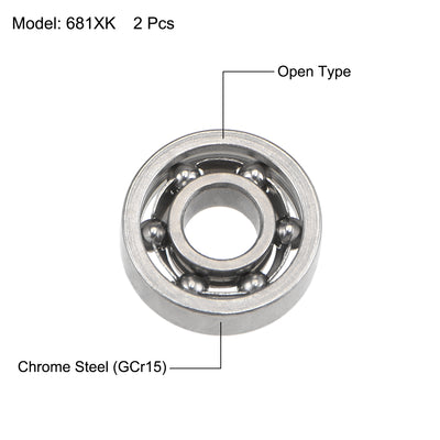 Harfington Uxcell Miniature Deep Groove Ball Bearings Open Type Chrome Steel Bearings