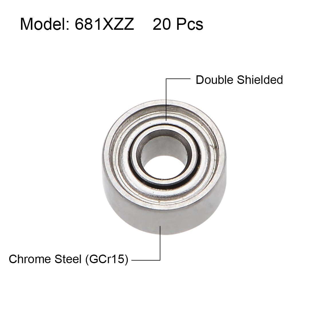 uxcell Uxcell 681XZZ Ball Bearings Z2 1.5x4x2mm Double Shielded Chrome Steel 20pcs