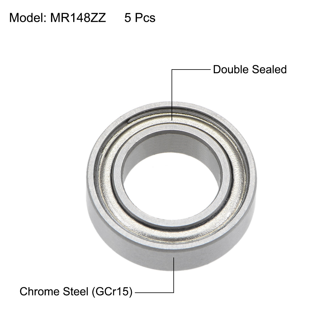 uxcell Uxcell MR148ZZ Ball Bearings Z2 8x14x4mm Double Shielded Chrome Steel 5pcs