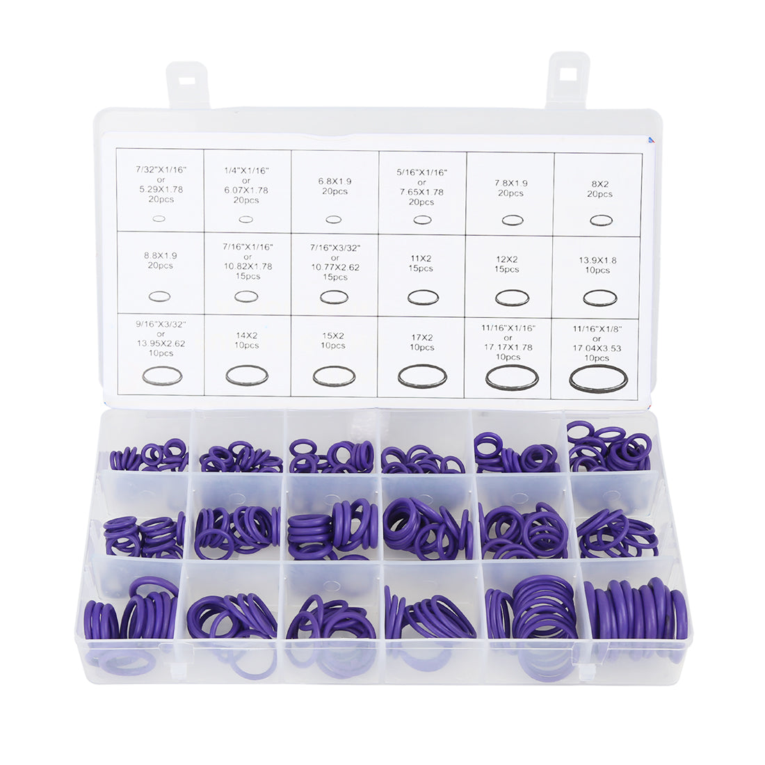 Harfington 270pcs 18 Size Purple Rubber O-Ring Sealing Gasket Washer Seal Assortment Set with Holder Case