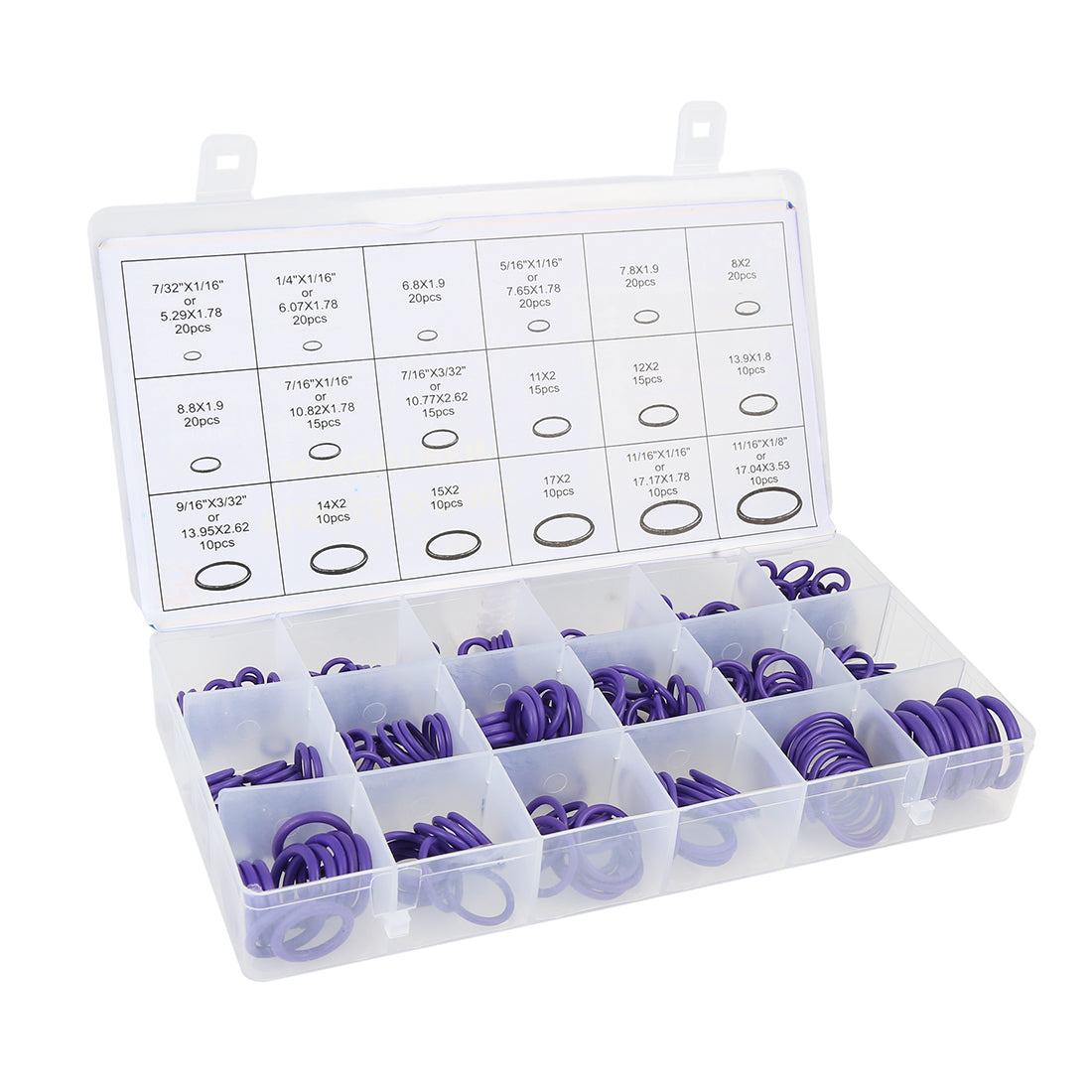 Harfington 270pcs 18 Size Purple Rubber O-Ring Sealing Gasket Washer Seal Assortment Set with Holder Case