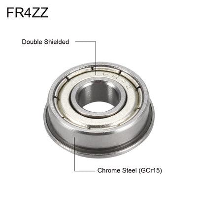 Harfington Uxcell FR4ZZ Flange Ball Bearing 1/4"x5/8"x0.196" Double Metal Shielded (GCr15) Chrome Steel Bearings 10pcs