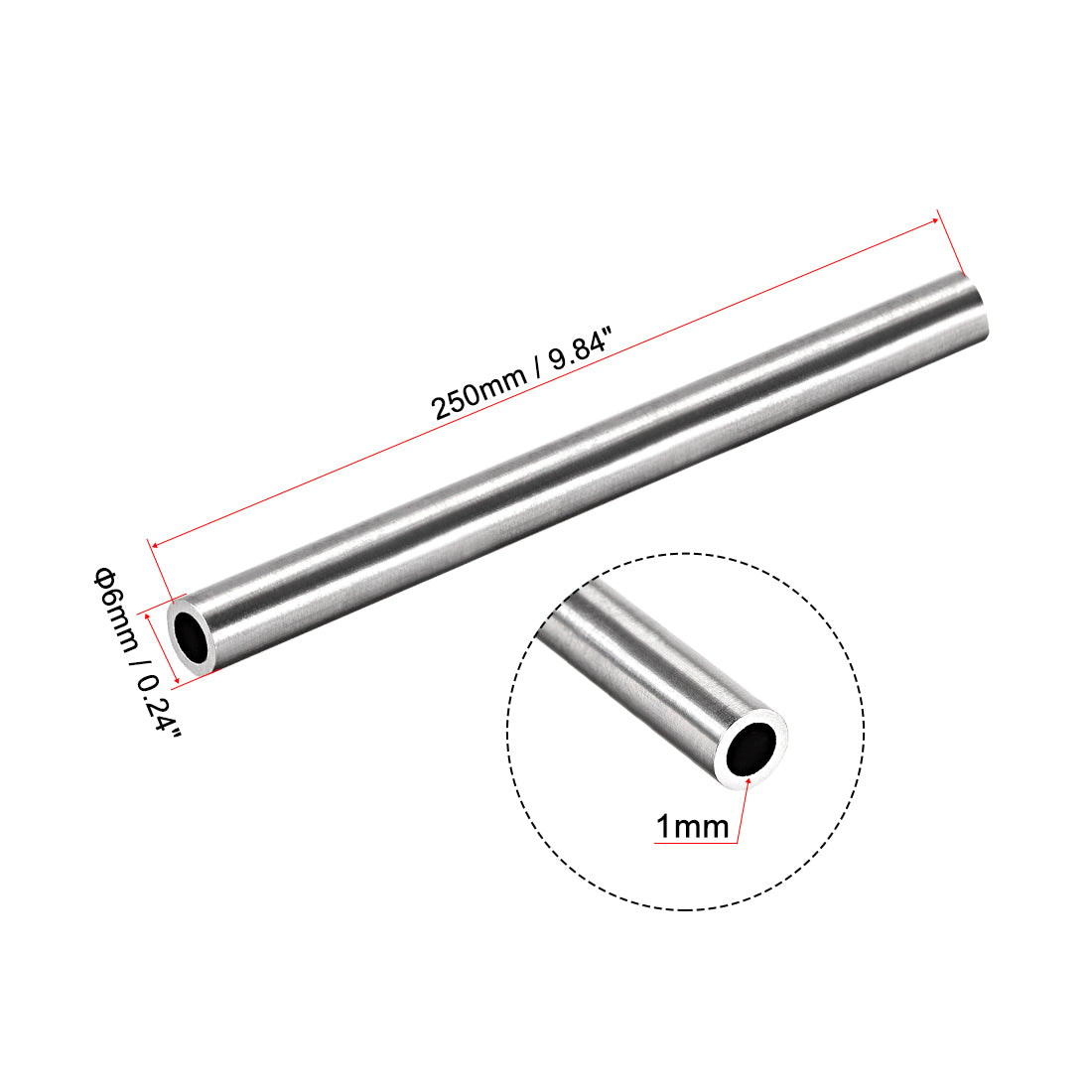 uxcell Uxcell 304 Stainless Steel Round Tubing 6mm OD 1mm Wall Thickness 250mm Length Seamless Straight Pipe Tube 2 Pcs