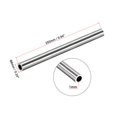 Harfington Uxcell 304 Stainless Steel Round Tubing 6mm OD 1mm Wall Thickness 250mm Length Seamless Straight Pipe Tube 2 Pcs