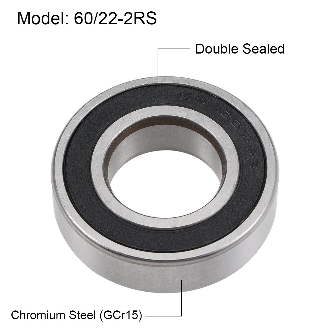 uxcell Uxcell 60/22-2RS Deep Groove Ball Bearing Z2 22x44x12mm Double Sealed Chrome Steel