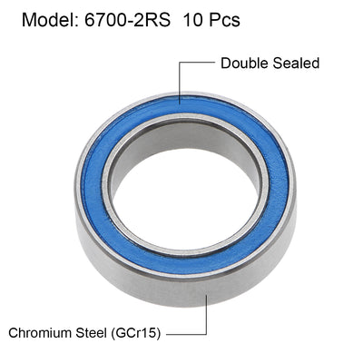 Harfington Uxcell 10x 6700-2RS Rillenkugellager Z2 doppelt abgedichtet Chromstahl blau Abdeckung