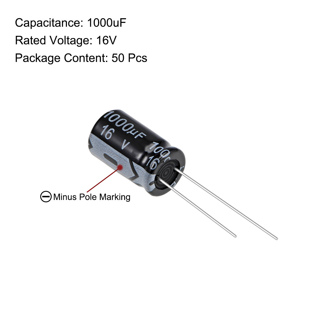 uxcell Uxcell 1000uF 16V Capacitor, Aluminum Electrolytic Capacitors 105C High Temp 50pcs