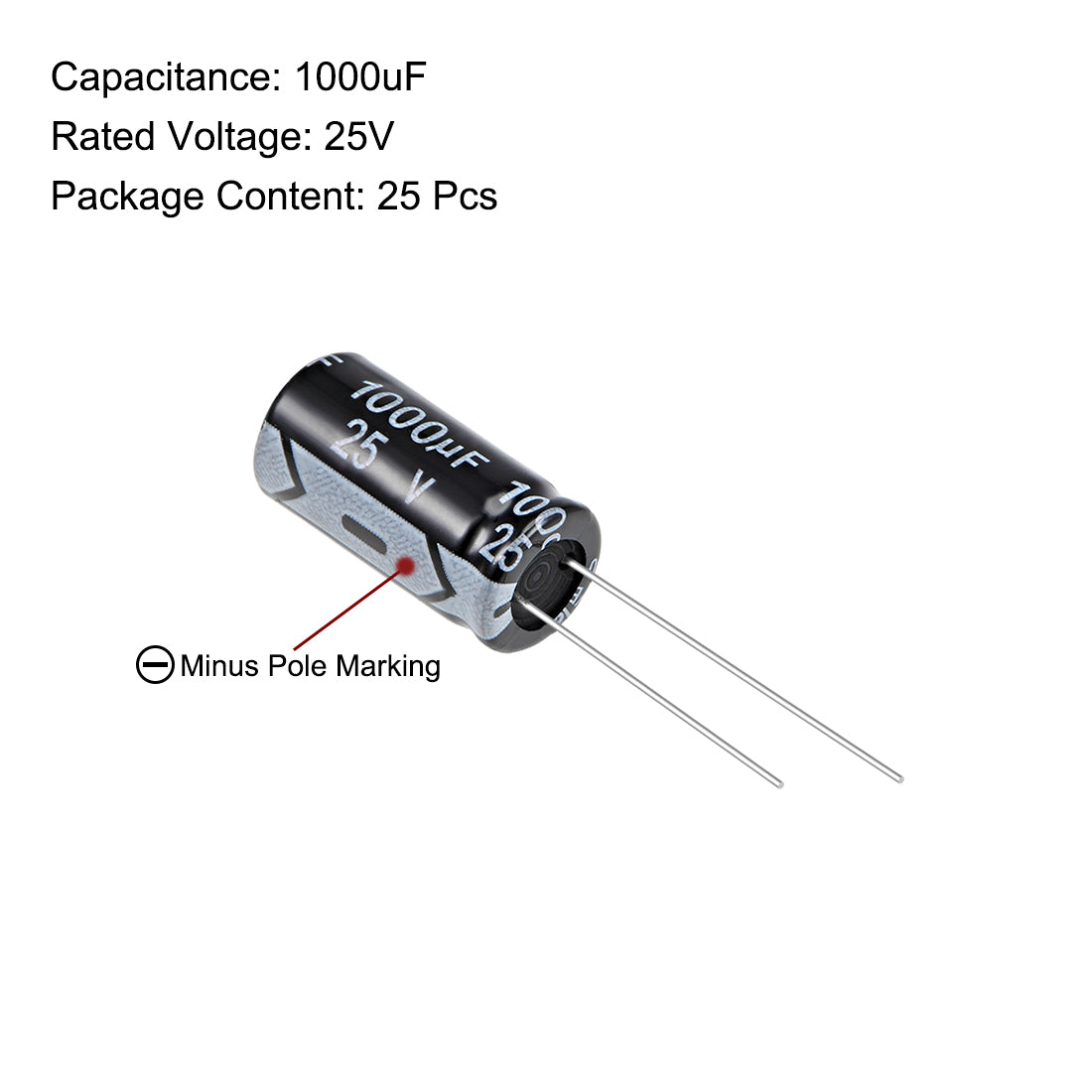 uxcell Uxcell 1000uF 25V Capacitor, Aluminum Electrolytic Capacitors 105C High Temp 25pcs