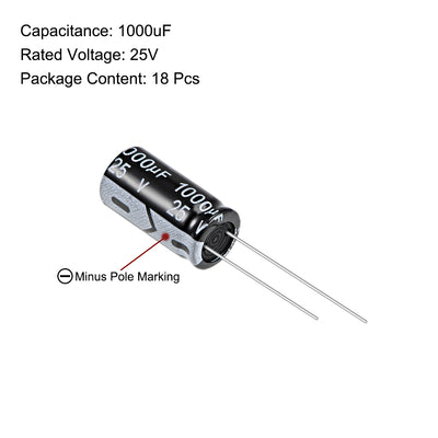 Harfington Uxcell 18Stk. 1000uF 25V Kondensator Aluminum Elektrolytkondensator 105C Hohe Temperatur