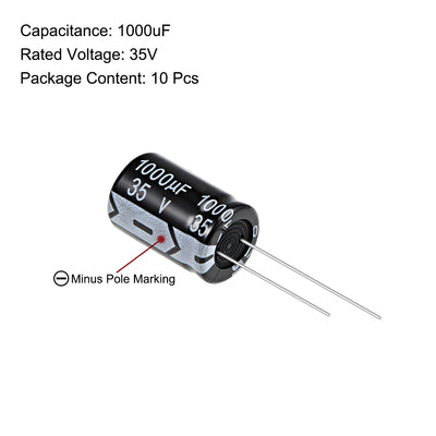 Harfington Uxcell 1000uF 35V Capacitor, Aluminum Electrolytic Capacitors 105C High Temp 10pcs