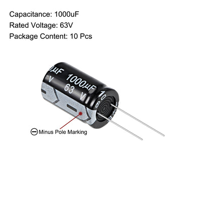 Harfington Uxcell 1000uF 63V Capacitor, Aluminum Electrolytic Capacitors 105C High Temp 10pcs