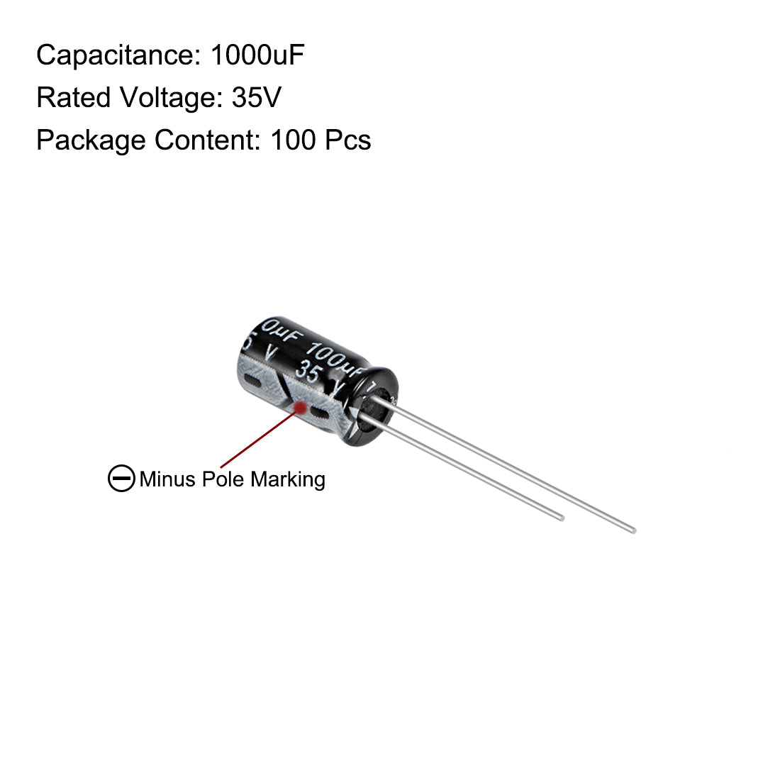 uxcell Uxcell 100uF 35V Capacitor, Aluminum Electrolytic Capacitors 105C High Temp 100pcs