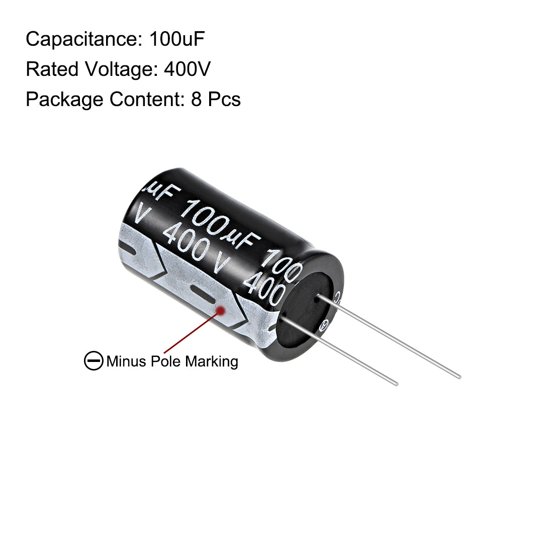 uxcell Uxcell 100uF 400V Capacitor, Aluminum Electrolytic Capacitors 105C High Temp 8pcs