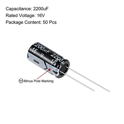 Harfington Uxcell 2200uF 16V Capacitor, Aluminum Electrolytic Capacitors 105C High Temp 50pcs