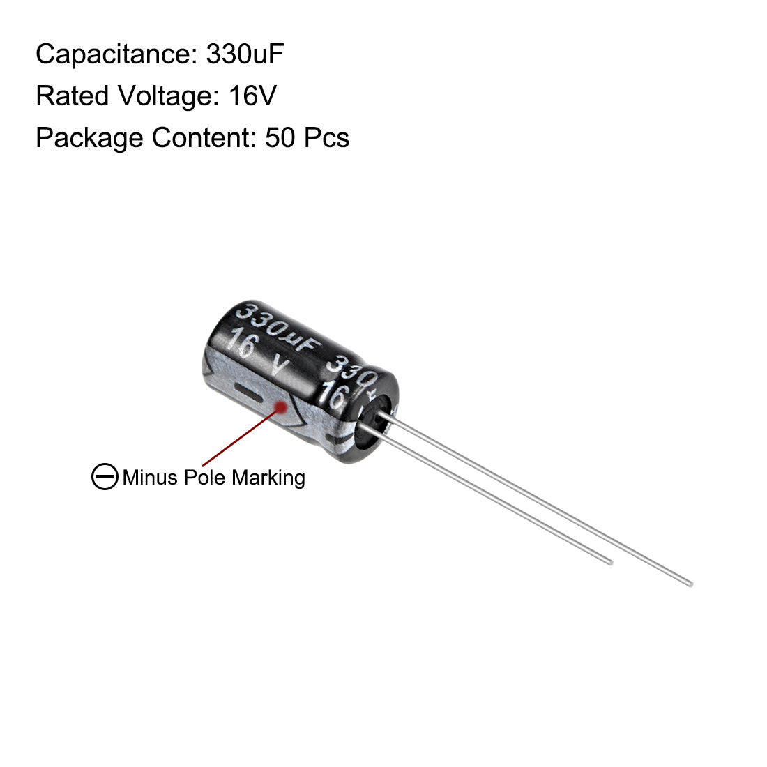 uxcell Uxcell 330uF 16V Capacitor, Aluminum Electrolytic Capacitors 105C High Temp 50pcs