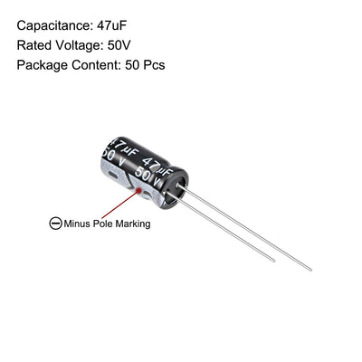 Harfington Uxcell 47uF 50V Capacitor, Aluminum Electrolytic Capacitors 105C High Temp 50pcs