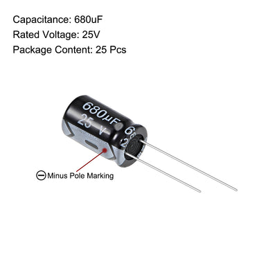 Harfington Uxcell 680uF 25V Capacitor, Aluminum Electrolytic Capacitors 105C High Temp 25pcs