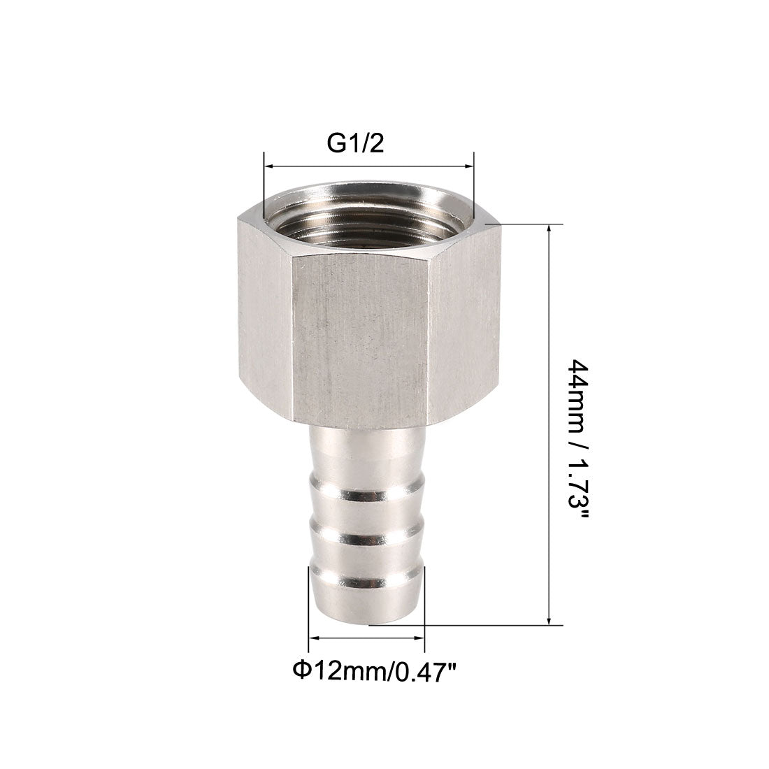 uxcell Uxcell Stainless Steel Barb Hose Fitting Connector Adapter 12mm Barbed x G1/2 Female Pipe 1Pcs