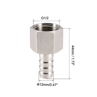 Harfington Uxcell Stainless Steel Barb Hose Fitting Connector Adapter 12mm Barbed x G1/2 Female Pipe 1Pcs