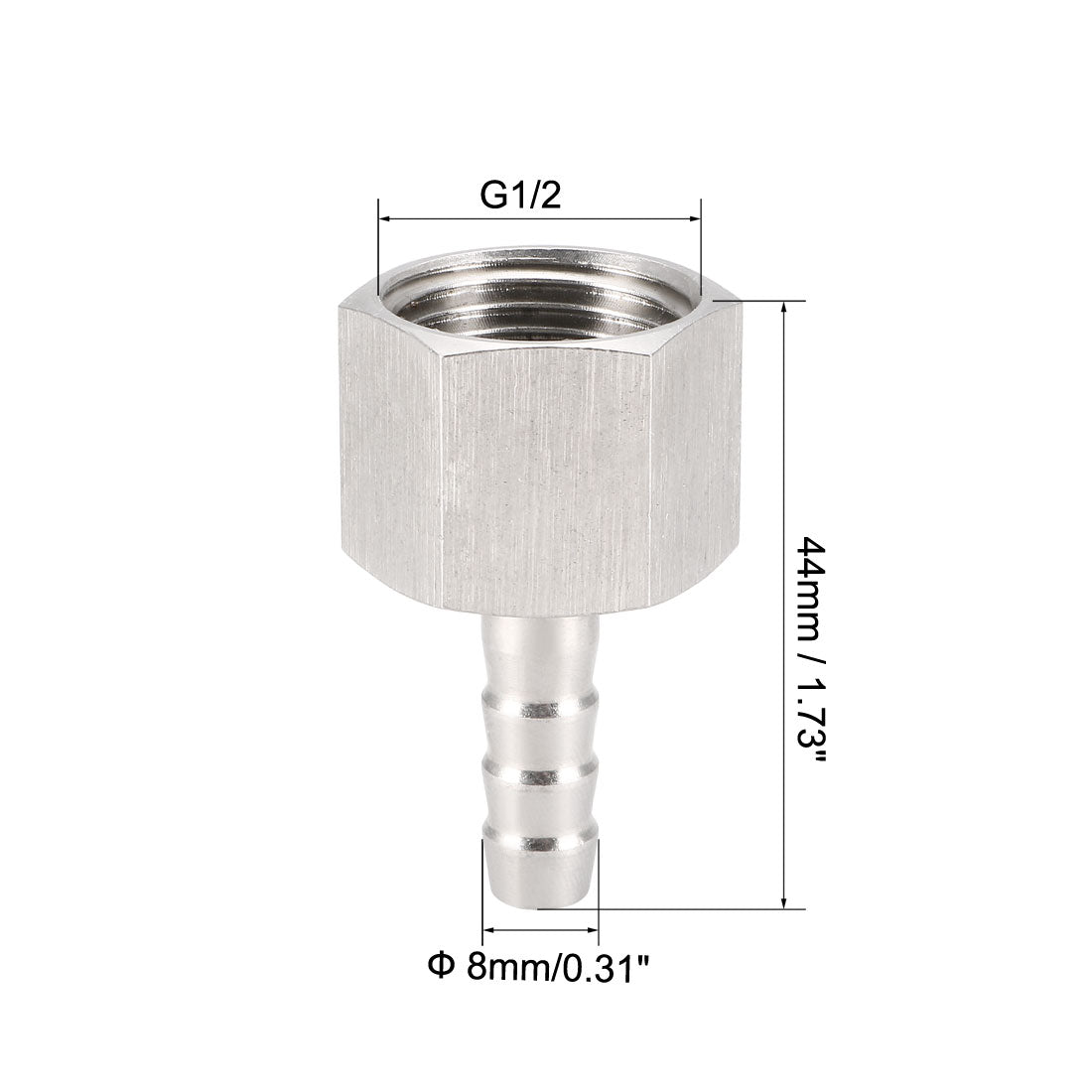 uxcell Uxcell Stainless Steel Barb Hose Fitting Connector Adapter 8mm Barbed x G1/2 Female Pipe 1Pcs