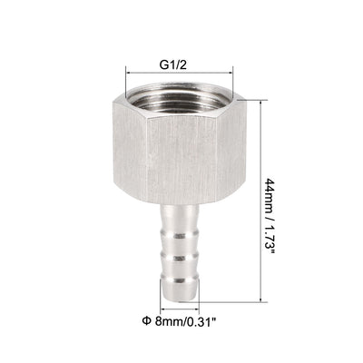 Harfington Uxcell Stainless Steel Barb Hose Fitting Connector Adapter 8mm Barbed x G1/2 Female Pipe 1Pcs