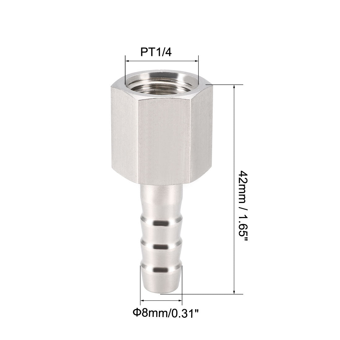 uxcell Uxcell Stainless Steel Barb Hose Fitting Connector Adapter 8mm Barbed x PT1/4 Female Pipe 1Pcs