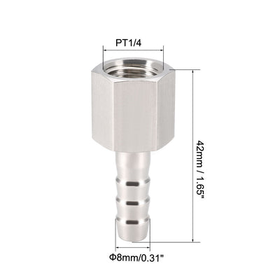 Harfington Uxcell Stainless Steel Barb Hose Fitting Connector Adapter 8mm Barbed x PT1/4 Female Pipe 1Pcs