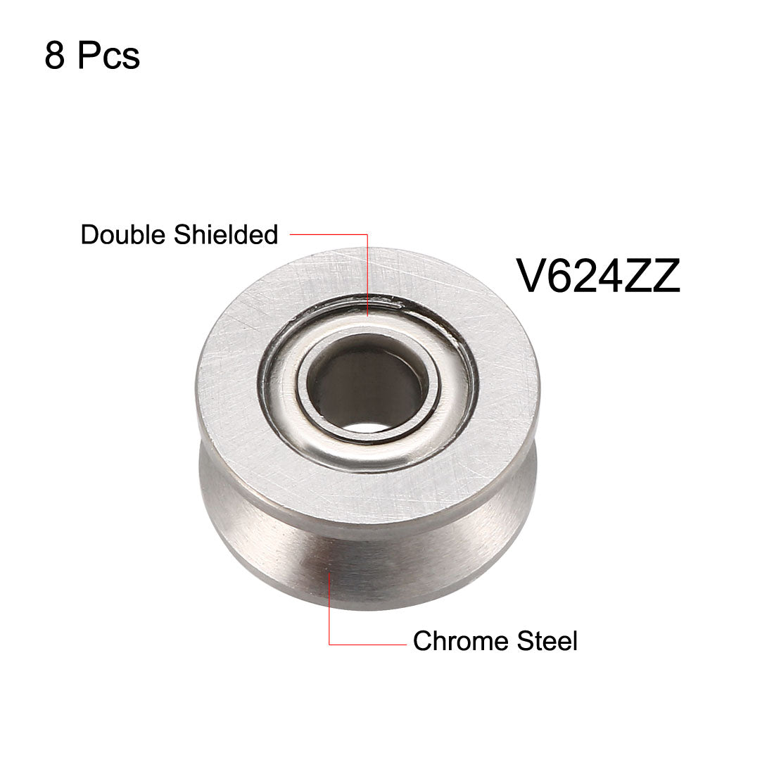 uxcell Uxcell V624ZZ Deep Groove Guide Pulley Rail Ball Bearings 4mmx13mmx6mm Double Metal Shielded (GCr15) Chrome Steel Bearings 8pcs