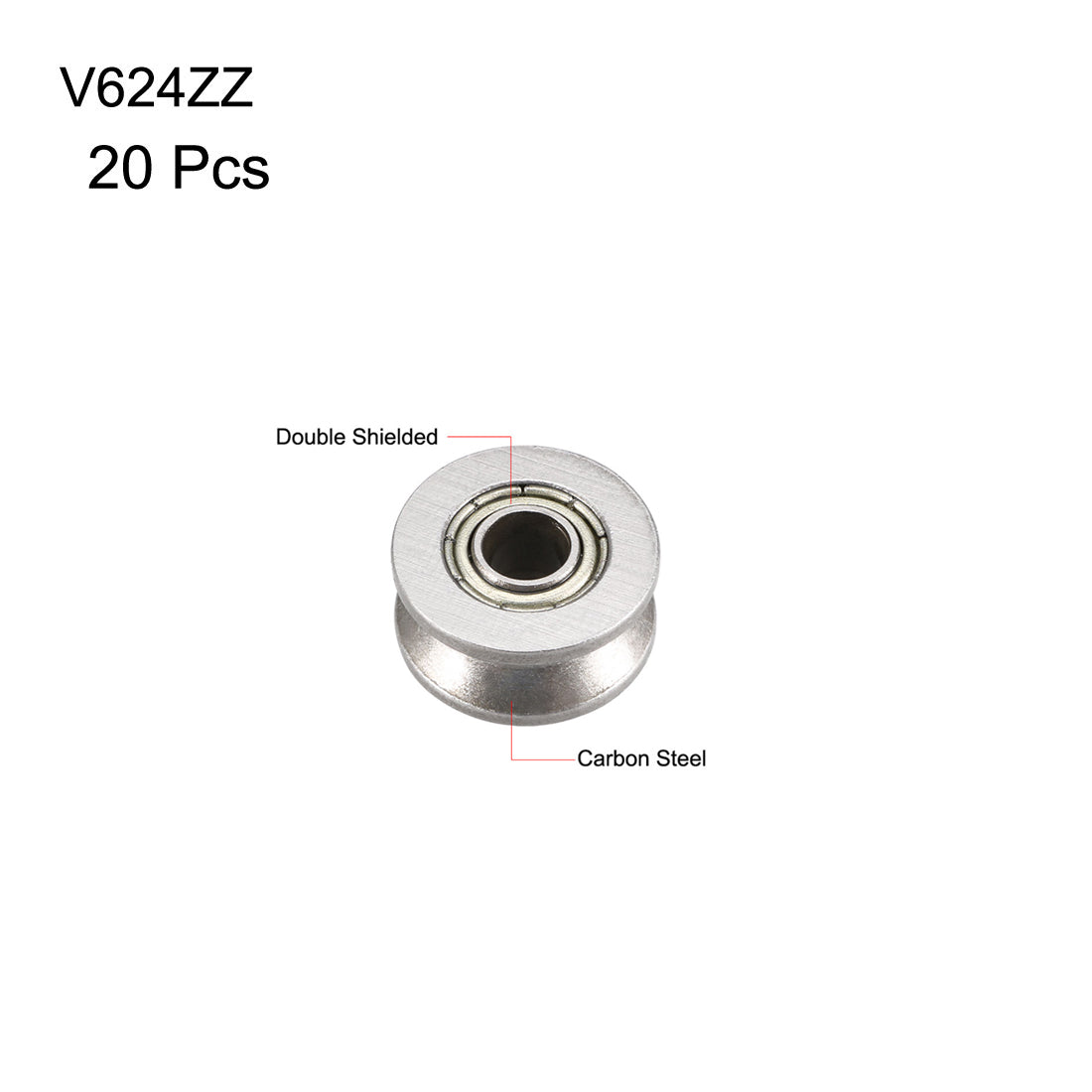 uxcell Uxcell V624ZZ Deep Groove Guide Pulley Rail Ball Bearings 4mmx13mmx6mm Double Metal Shielded Carbon Steel Bearings 20pcs