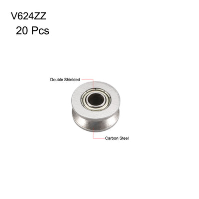 Harfington Uxcell V624ZZ Deep Groove Guide Pulley Rail Ball Bearings 4mmx13mmx6mm Double Metal Shielded Carbon Steel Bearings 20pcs