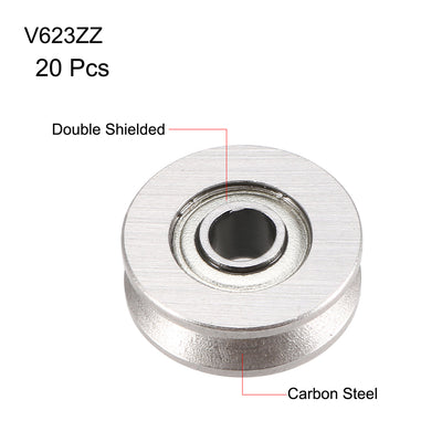 Harfington Uxcell V623ZZ Deep Groove Guide Pulley Rail Ball Bearings 3mmx12mmx4mm Double Metal Shielded Carbon Steel Bearings 20pcs