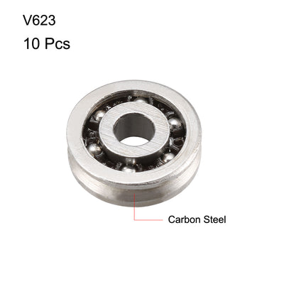 Harfington Uxcell V623  V-Groove Guide Pulley Rail Ball Bearings 3mmx10mmx3mm Carbon Steel Miniature Bearings 10pcs