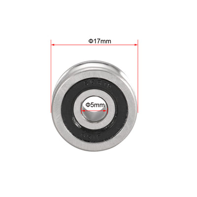 Harfington Uxcell SG15 Deep U Groove Guide Bearing 5mmx17mmx8mm Double Sealed Bearings 5 Pcs