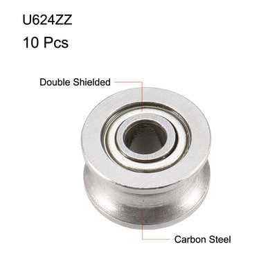 Harfington Uxcell U624ZZ Deep Groove Guide Pulley Rail Ball Bearings 4mmx13mmx7mm Double Metal Shielded Carbon Steel Bearings 10pcs