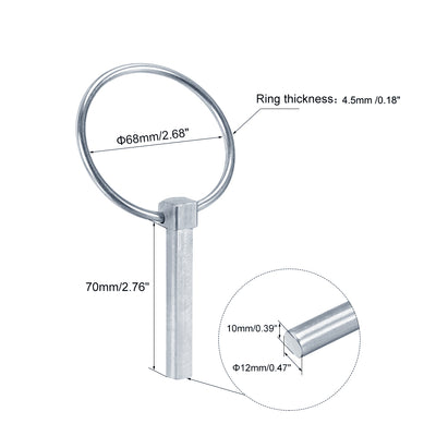 Harfington Uxcell Linch Pin with Ring 12mmx70mm Assortment Kit for Boat Trailer Tractor 3Pcs
