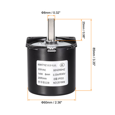 Harfington Uxcell AC 220V Electric Synchronous Motor Metal Gear Turntable /C 20RPM 50-60HZ 14W 8mm Dia Eccentric Shaft