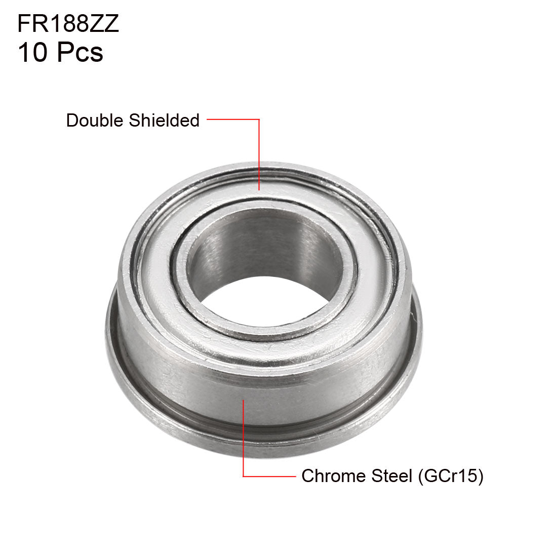 uxcell Uxcell 10Stk.FR188ZZ Flanschkugellager 1/4" x 1/2" x 3/16" Doppelt abgeschirmt (GCr15)