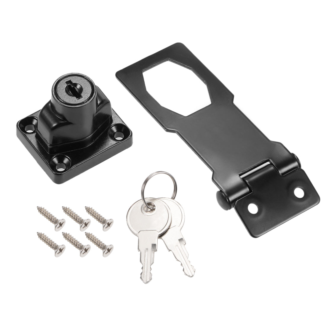 uxcell Uxcell 3-inch Keyed Hasp Locks w Screws for Door Keyed Different Black