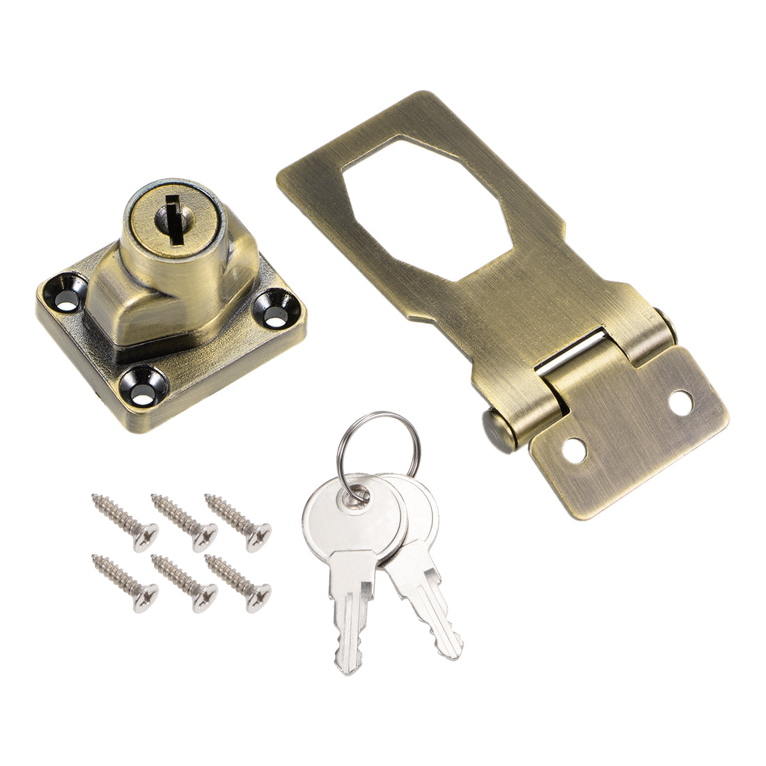 uxcell Uxcell 2.5-inch Keyed Hasp Locks w Screws for Door Keyed Alike Bronze Tone 3Pcs