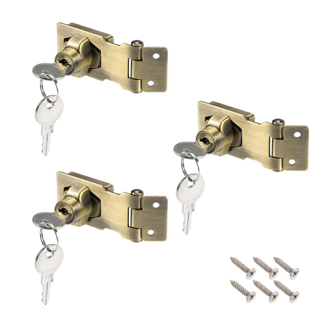 uxcell Uxcell 2.5-inch Keyed Hasp Locks w Screws for Door Keyed Alike Bronze Tone 3Pcs