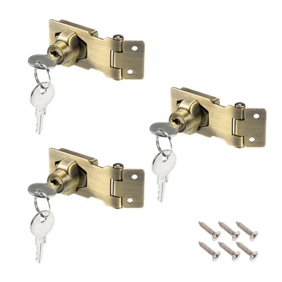 Harfington Uxcell 2.5-inch Keyed Hasp Locks w Screws for Door Keyed Alike Bronze Tone 3Pcs