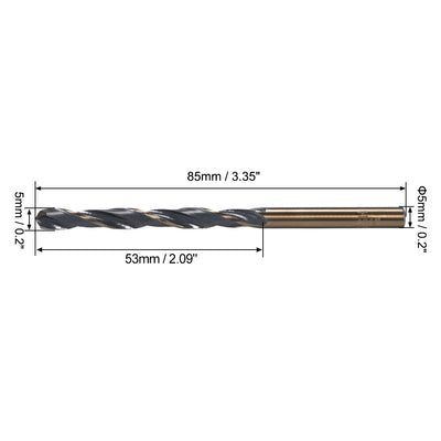 Harfington Uxcell 5pcs Straight Shank Drill Bits 5mm TiN Coated High Speed Steel (HSS) 4341