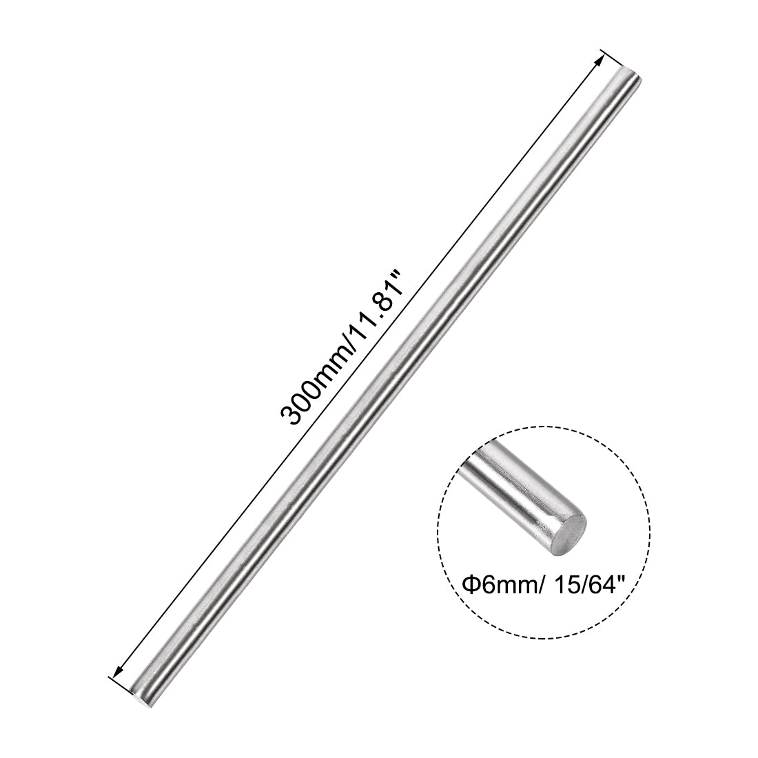 uxcell Uxcell 6mm x 300mm 304 Stainless Steel Solid Round Rod for DIY Craft - 2pcs